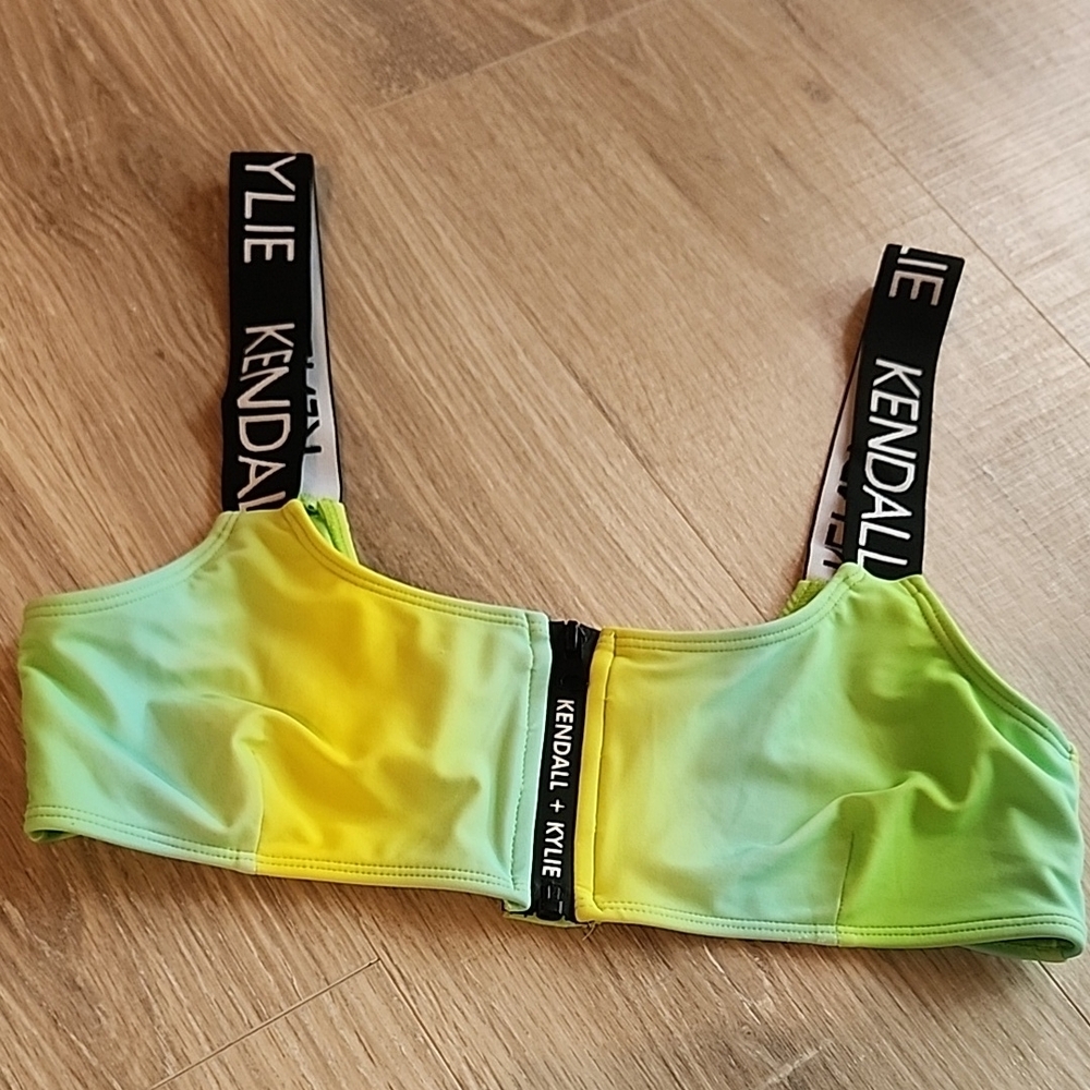 Kendall & Kylie Ombre Yellow Green Sport Bikini Top